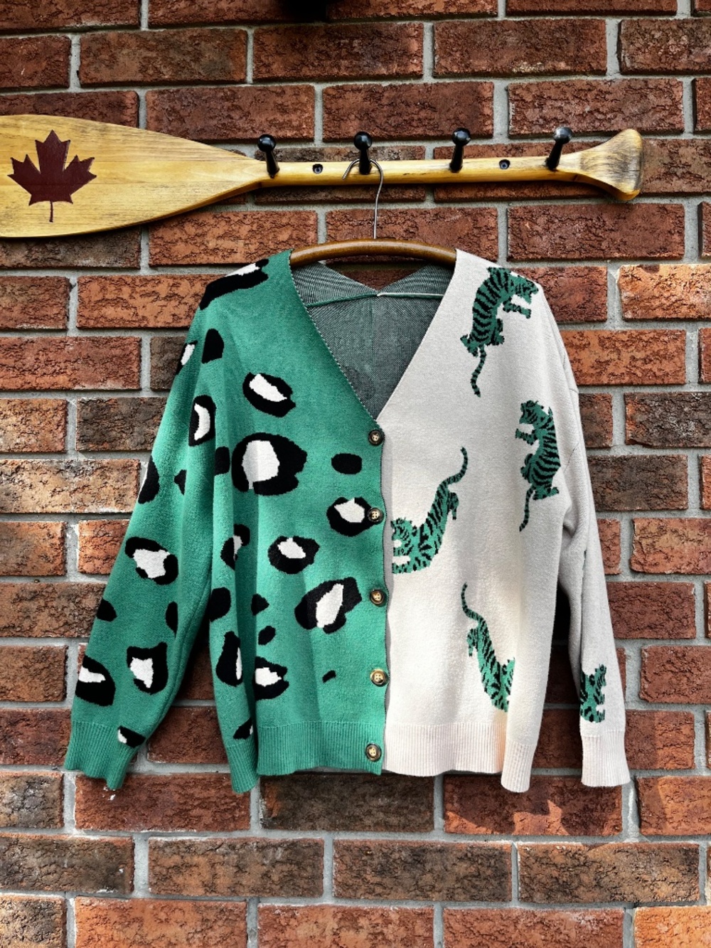 Colourblock Tiger and Leopard Spots Knit Cardigan - Picture 3 of 6